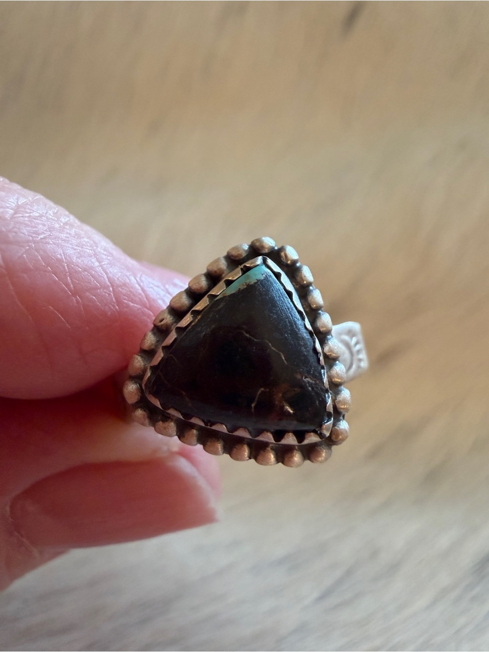 ❤️ Black Jack Turquoise Triangular Sterling Adjustable Ring 4.2mm Stamped Band